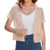 image:imageWomens 2026 Cropped Cardigan Short Sleeve Lightweight Crochet Shrug HollowedOut Knit Sweater TopsApricot