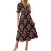 image:imageGRACE KARIN Womens Summer Floral Maxi Dress 2026 Casual Ruffle Short Sleeve Boho Dress A Line Flowy Dresses with PocketsBlack Red Flower