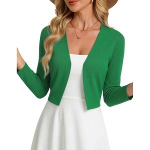 image:imageGRACE KARIN Womens 34 Sleeve Cropped Cardigan Sweater Lightweight Open Front Dressy Causal Shrug Spring FashionGreen