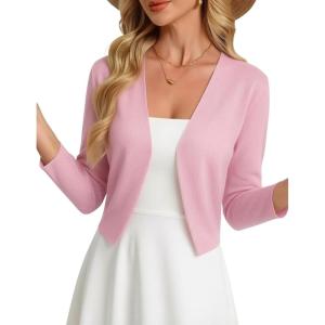 image:imageGRACE KARIN Womens 34 Sleeve Cropped Cardigan Sweater Lightweight Open Front Dressy Causal Shrug Spring FashionLight Pink