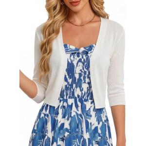 image:imageGRACE KARIN Womens 34 Sleeve Cropped Cardigan Sweater Lightweight Open Front Dressy Causal Shrug Spring FashionOffwhite
