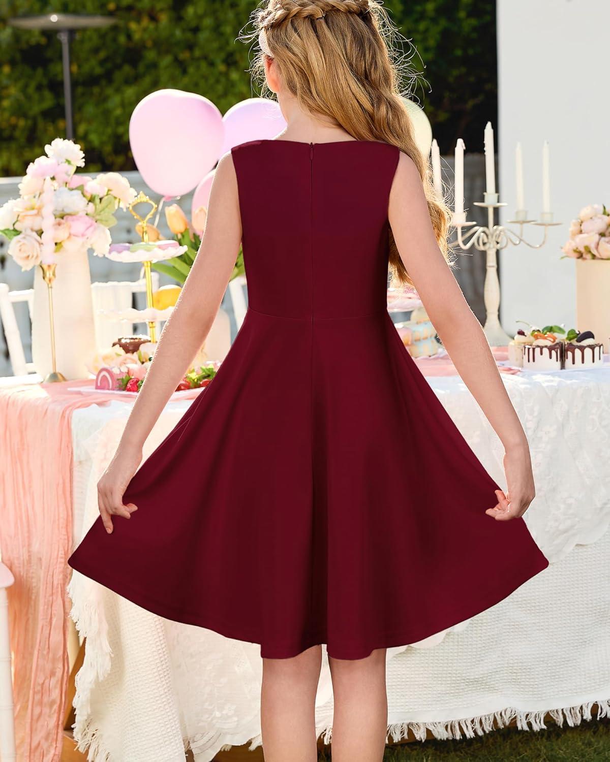 image:imageGRACE KARIN Black Girls Summer Dress Kids Formal Party Dresses Sleeveless Midi Wedding Guest Dress Size 714 YearsDark Red