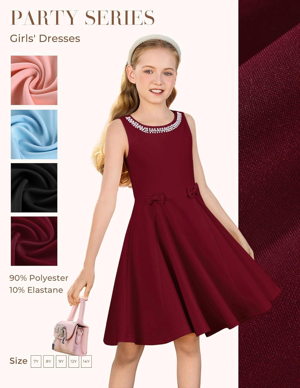 image:imageGRACE KARIN Black Girls Summer Dress Kids Formal Party Dresses Sleeveless Midi Wedding Guest Dress Size 714 YearsDark Red