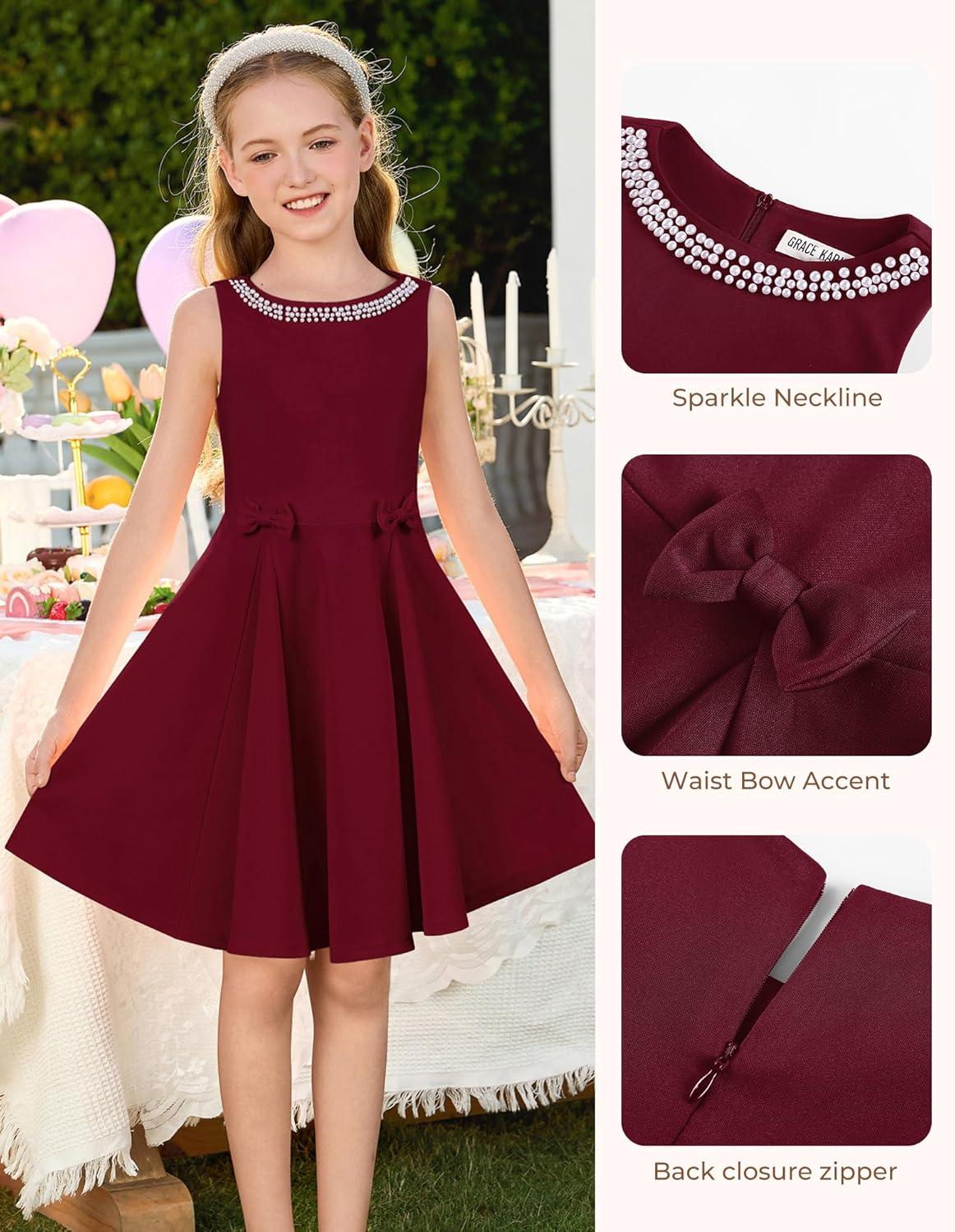 image:imageGRACE KARIN Black Girls Summer Dress Kids Formal Party Dresses Sleeveless Midi Wedding Guest Dress Size 714 YearsDark Red