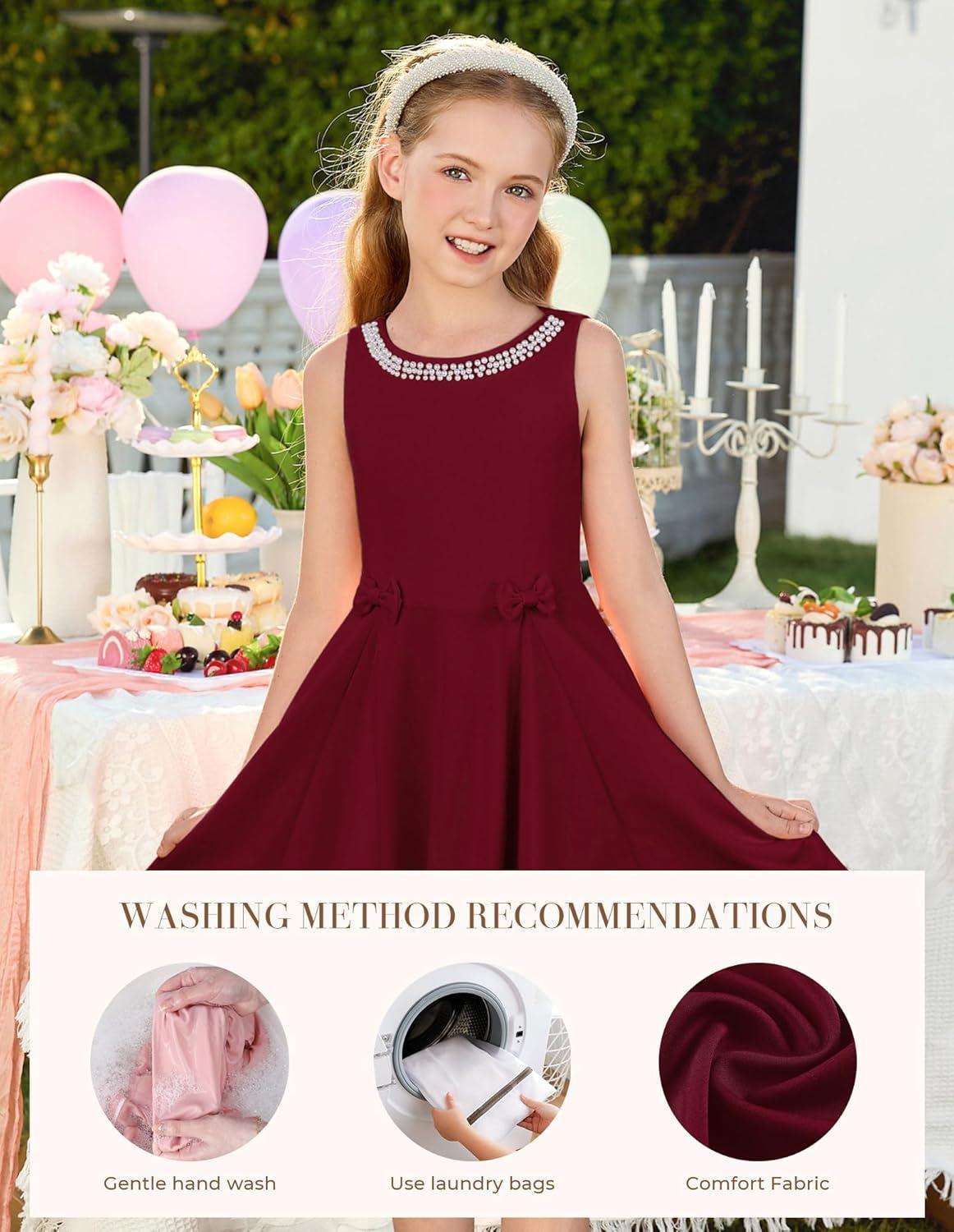 image:imageGRACE KARIN Black Girls Summer Dress Kids Formal Party Dresses Sleeveless Midi Wedding Guest Dress Size 714 YearsDark Red