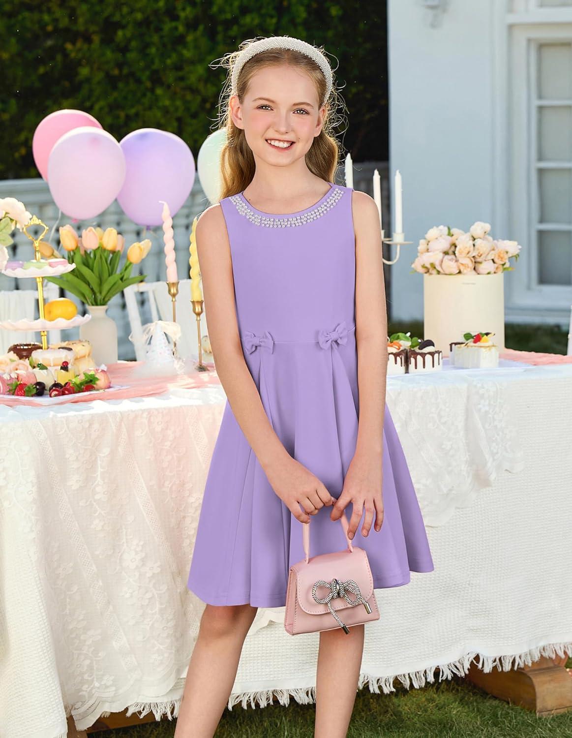 image:imageGRACE KARIN Black Girls Summer Dress Kids Formal Party Dresses Sleeveless Midi Wedding Guest Dress Size 714 YearsLight Purple