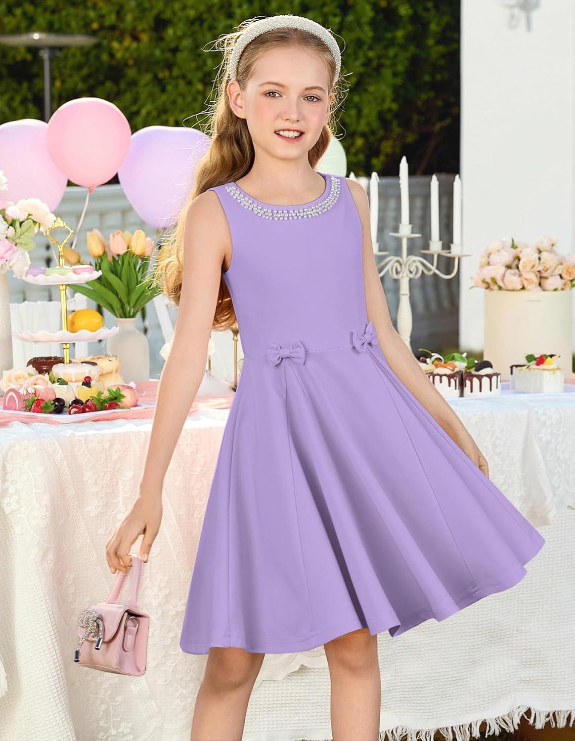 image:imageGRACE KARIN Black Girls Summer Dress Kids Formal Party Dresses Sleeveless Midi Wedding Guest Dress Size 714 YearsLight Purple