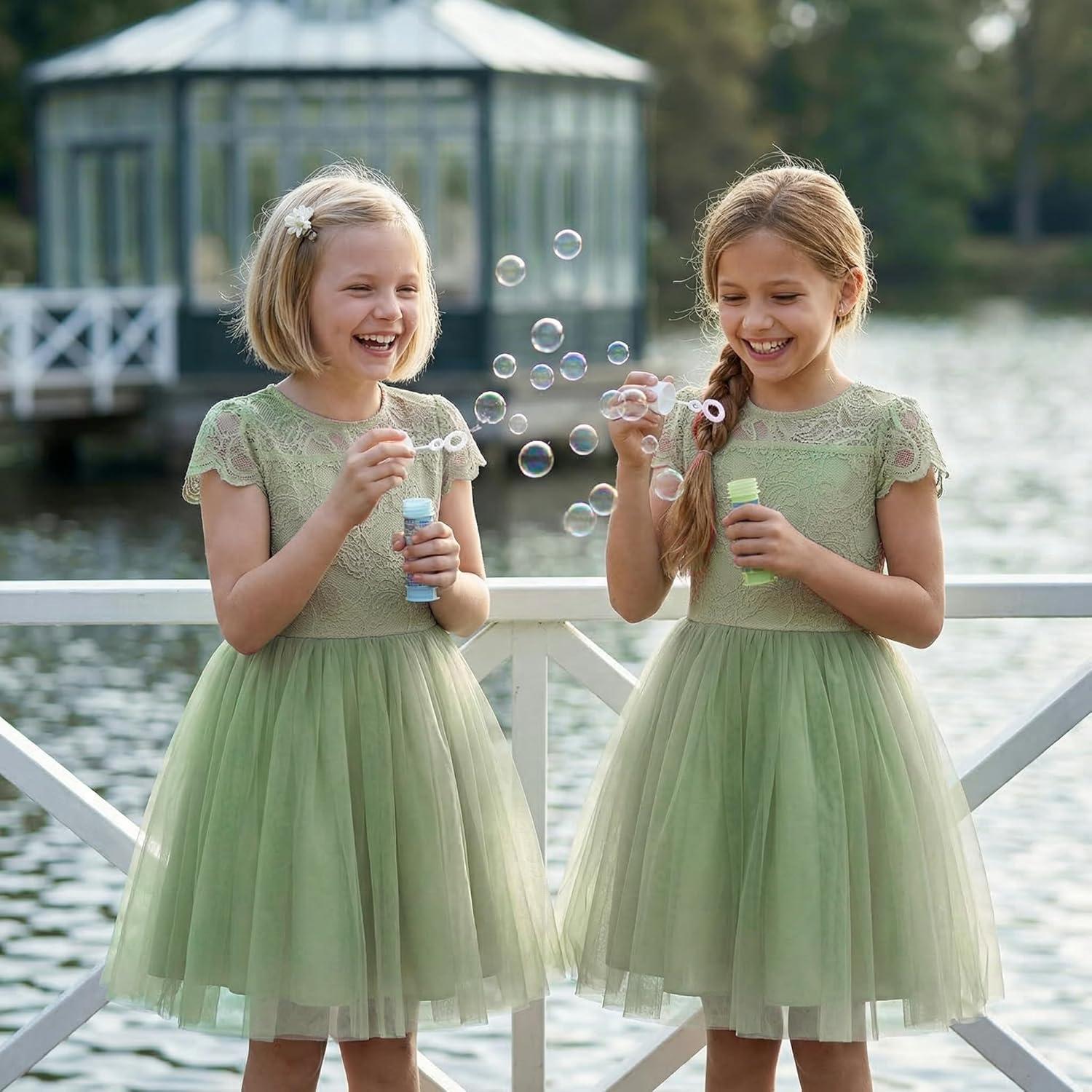 image:imageGRACE KARIN Flower Girl Dress with Big BowKids Lace Tulle Princess GownWedding Formal Birthday Party Pageant 510YSage Green