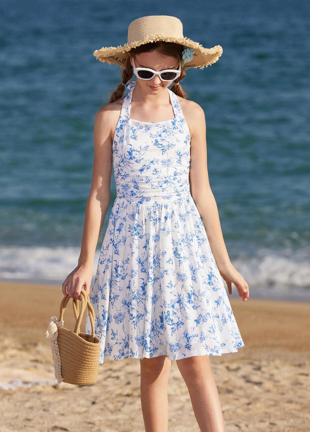 image:imageGRACE KARIN Girls Floral Summer Dress Spring Holiday Beach Party Sundress Halter Neck Tie Backless Dresses 716 YearsBlue