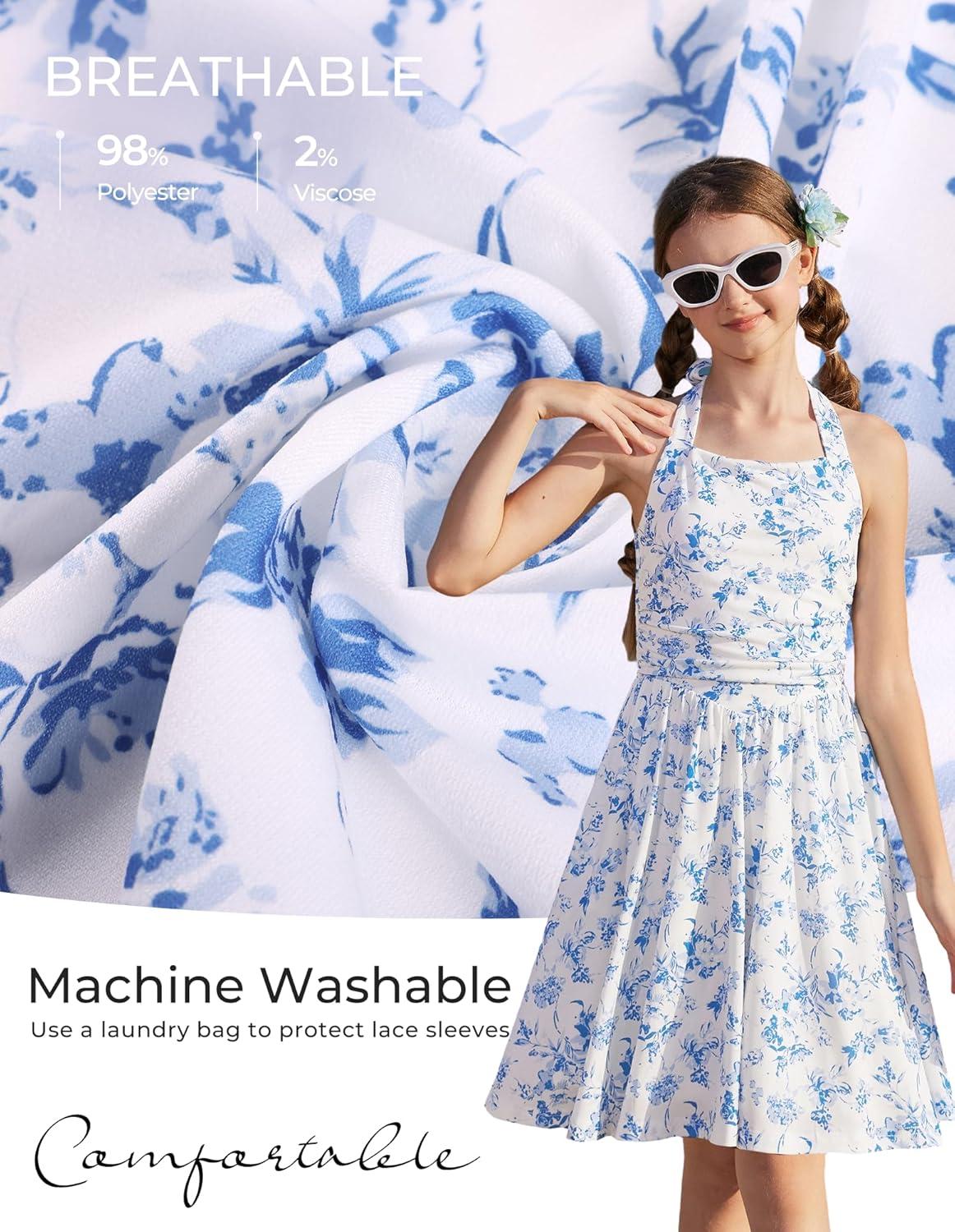 image:imageGRACE KARIN Girls Floral Summer Dress Spring Holiday Beach Party Sundress Halter Neck Tie Backless Dresses 716 YearsBlue