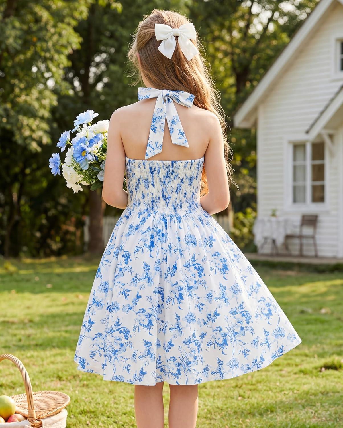 image:imageGRACE KARIN Girls Floral Summer Dress Spring Holiday Beach Party Sundress Halter Neck Tie Backless Dresses 716 YearsBlue