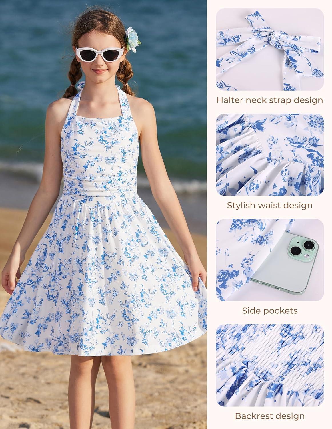 image:imageGRACE KARIN Girls Floral Summer Dress Spring Holiday Beach Party Sundress Halter Neck Tie Backless Dresses 716 YearsBlue