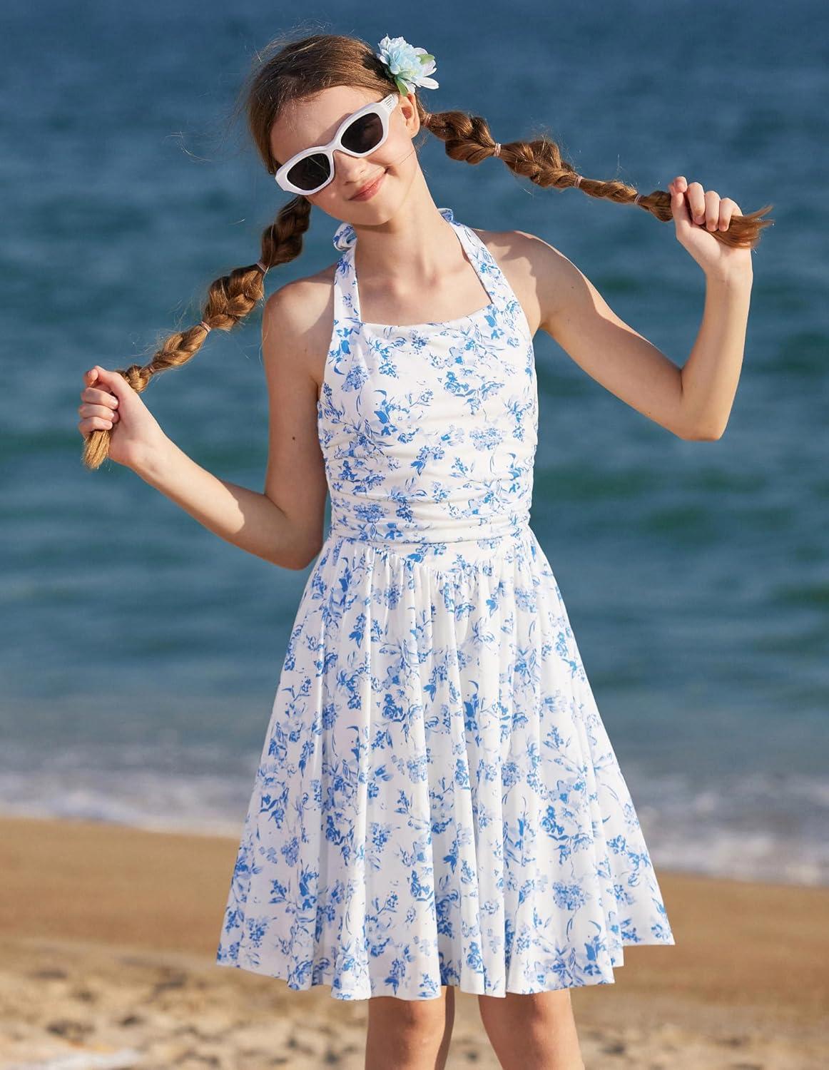 image:imageGRACE KARIN Girls Floral Summer Dress Spring Holiday Beach Party Sundress Halter Neck Tie Backless Dresses 716 YearsBlue