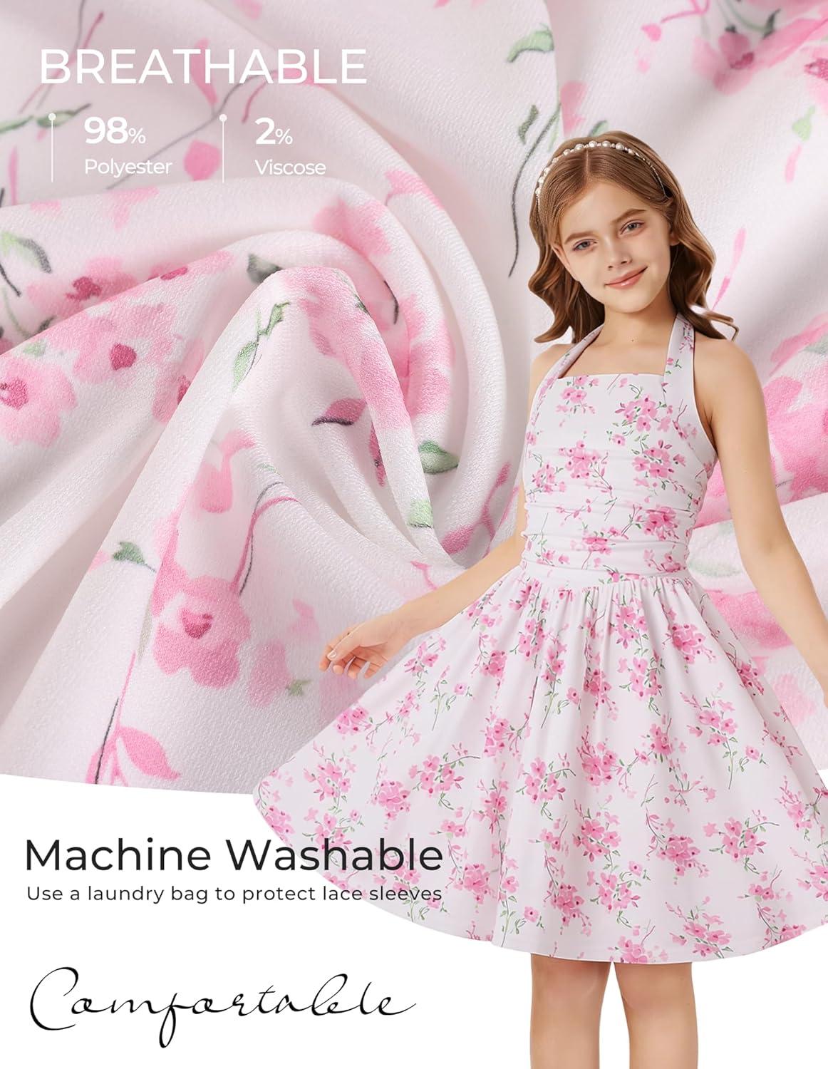 image:imageGRACE KARIN Girls Floral Summer Dress Spring Holiday Beach Party Sundress Halter Neck Tie Backless Dresses 716 YearsPink
