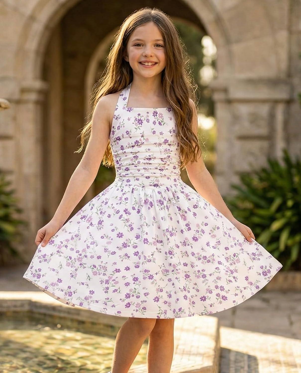 image:imageGRACE KARIN Girls Floral Summer Dress Spring Holiday Beach Party Sundress Halter Neck Tie Backless Dresses 716 YearsPurple
