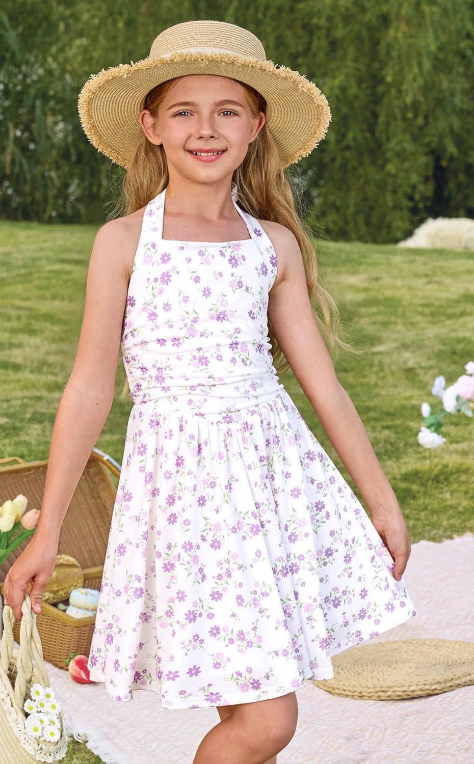 image:imageGRACE KARIN Girls Floral Summer Dress Spring Holiday Beach Party Sundress Halter Neck Tie Backless Dresses 716 YearsPurple