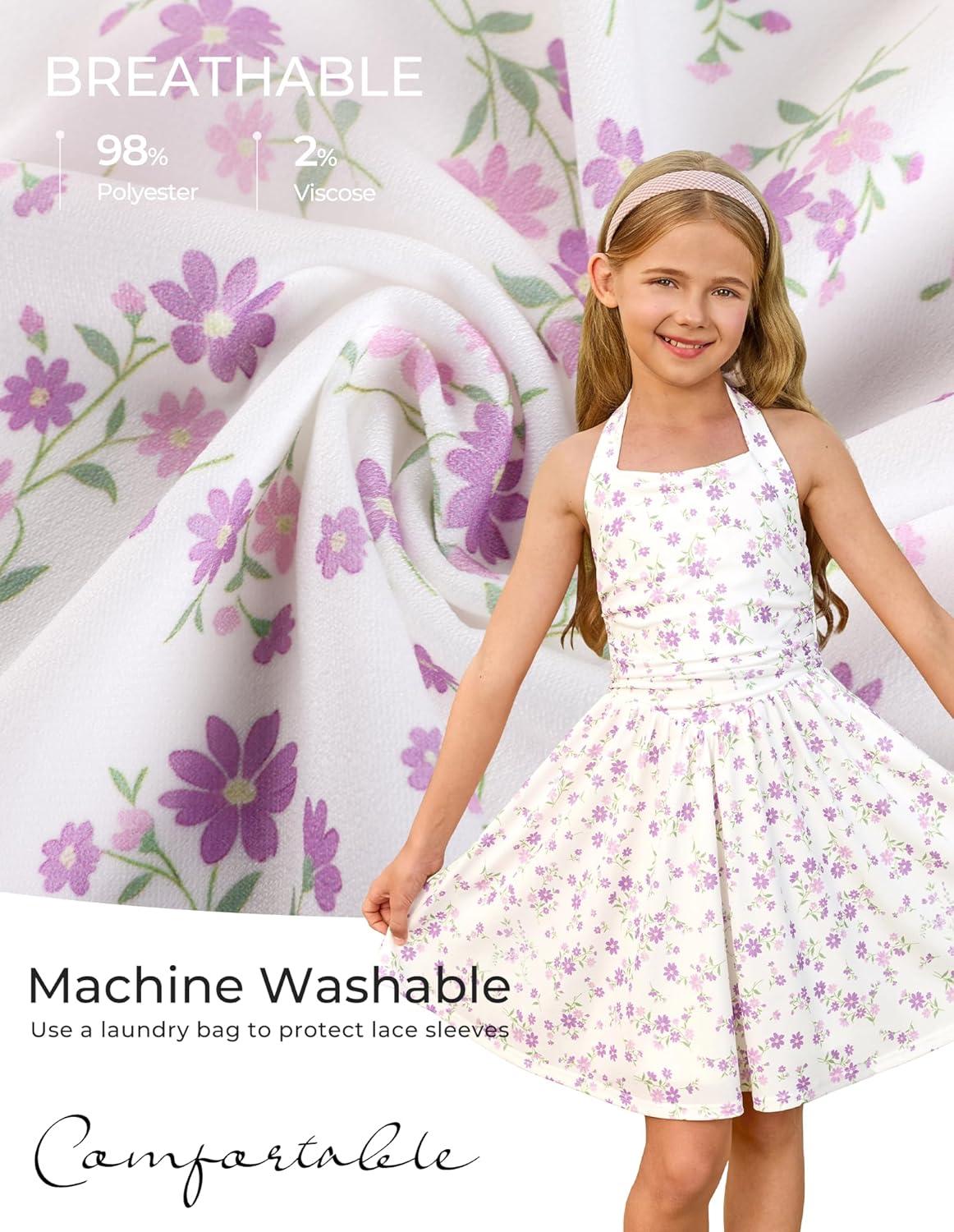 image:imageGRACE KARIN Girls Floral Summer Dress Spring Holiday Beach Party Sundress Halter Neck Tie Backless Dresses 716 YearsPurple