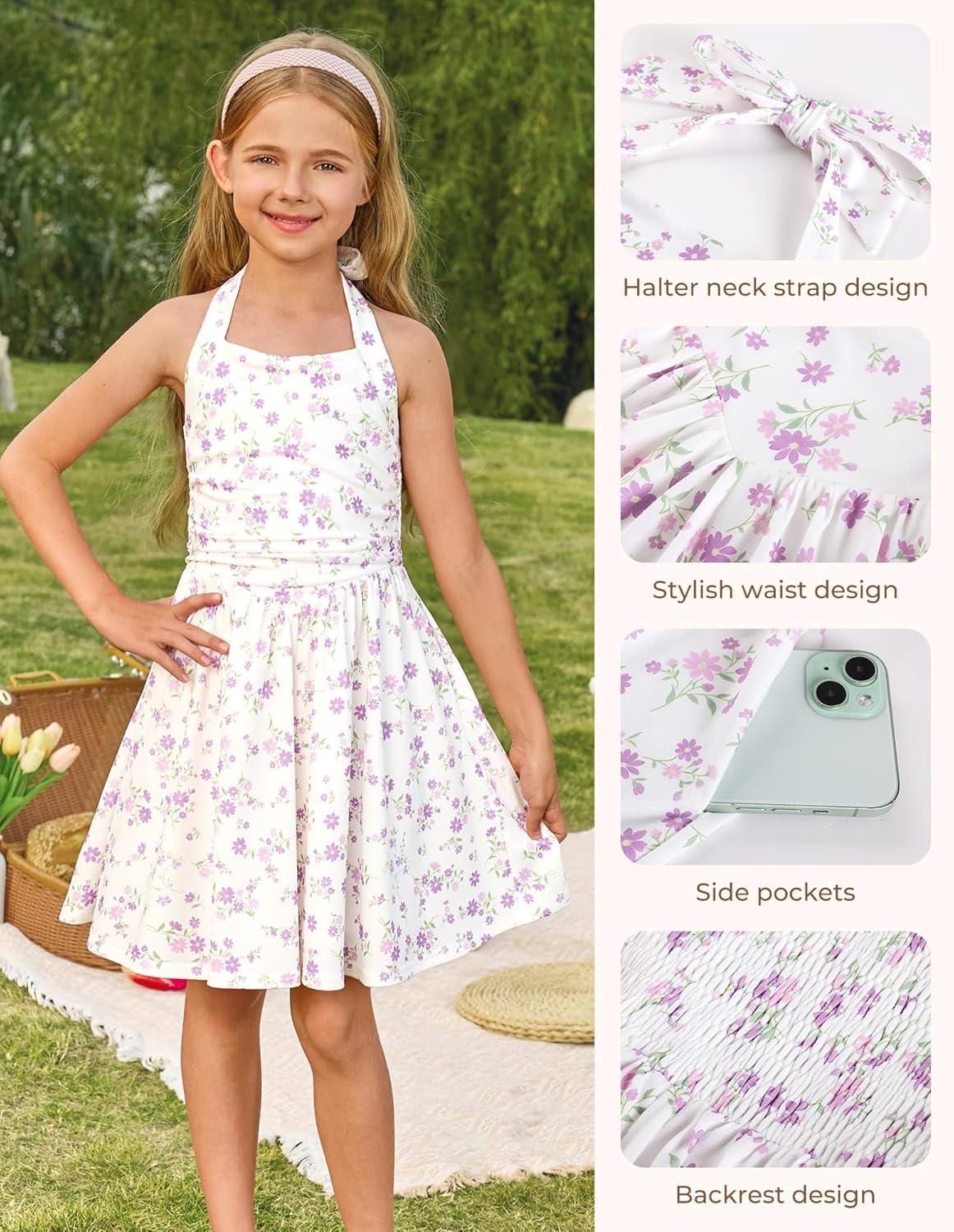 image:imageGRACE KARIN Girls Floral Summer Dress Spring Holiday Beach Party Sundress Halter Neck Tie Backless Dresses 716 YearsPurple
