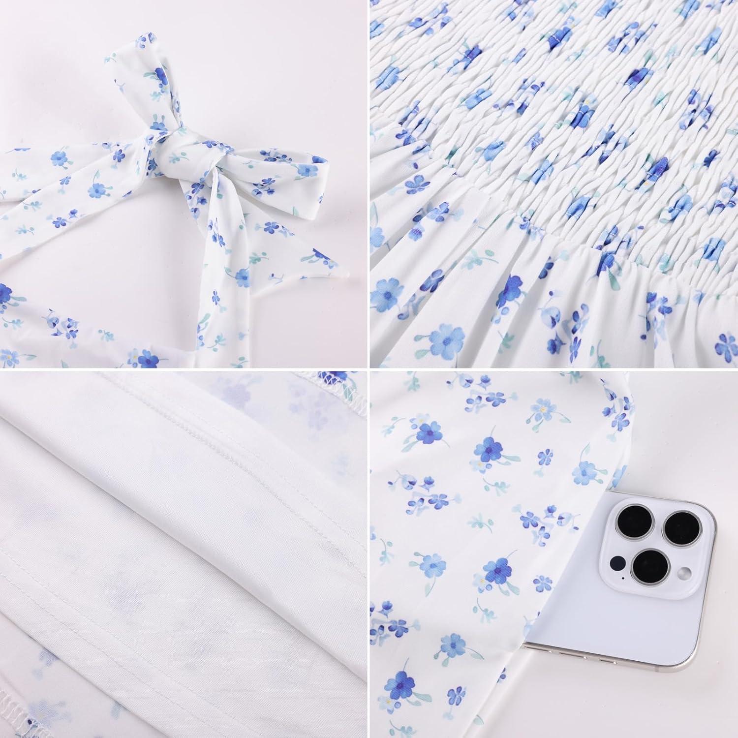 image:imageGRACE KARIN Girls Floral Summer Dress Spring Holiday Beach Party Sundress Halter Neck Tie Backless Dresses 716 YearsWhite and Blue Floral