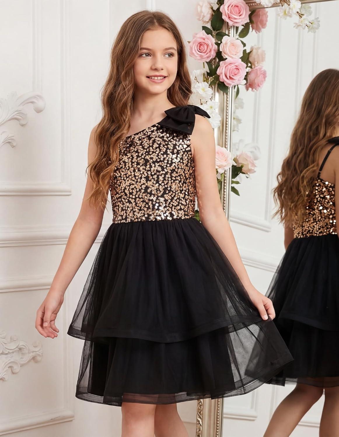 image:imageGRACE KARIN Girls Party Sequin Formal Dress 714Y Birthday Dance Graduation Sparkly Pageant Dresses Wedding Flower Girl DressBlack Gold
