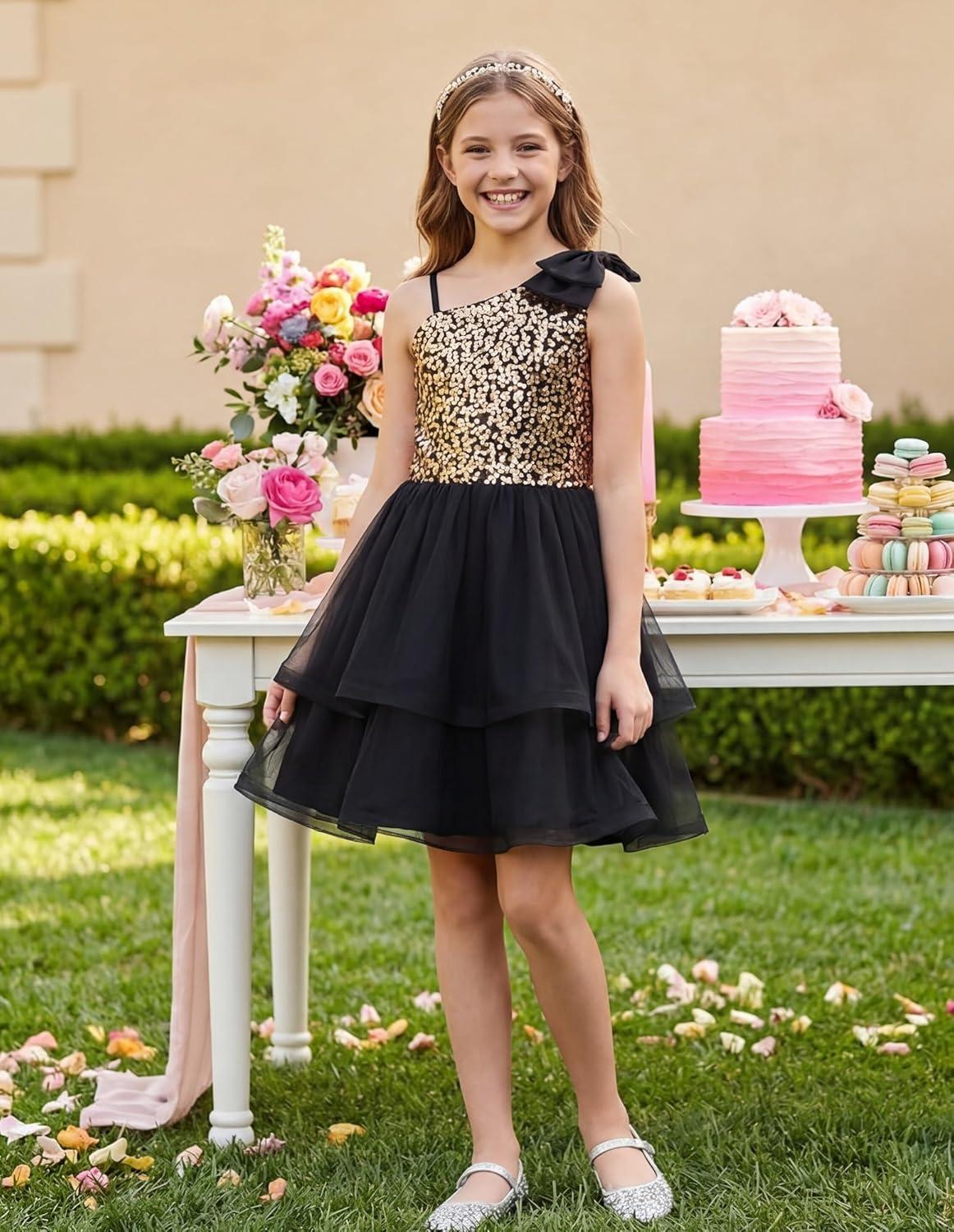 image:imageGRACE KARIN Girls Party Sequin Formal Dress 714Y Birthday Dance Graduation Sparkly Pageant Dresses Wedding Flower Girl DressBlack Gold