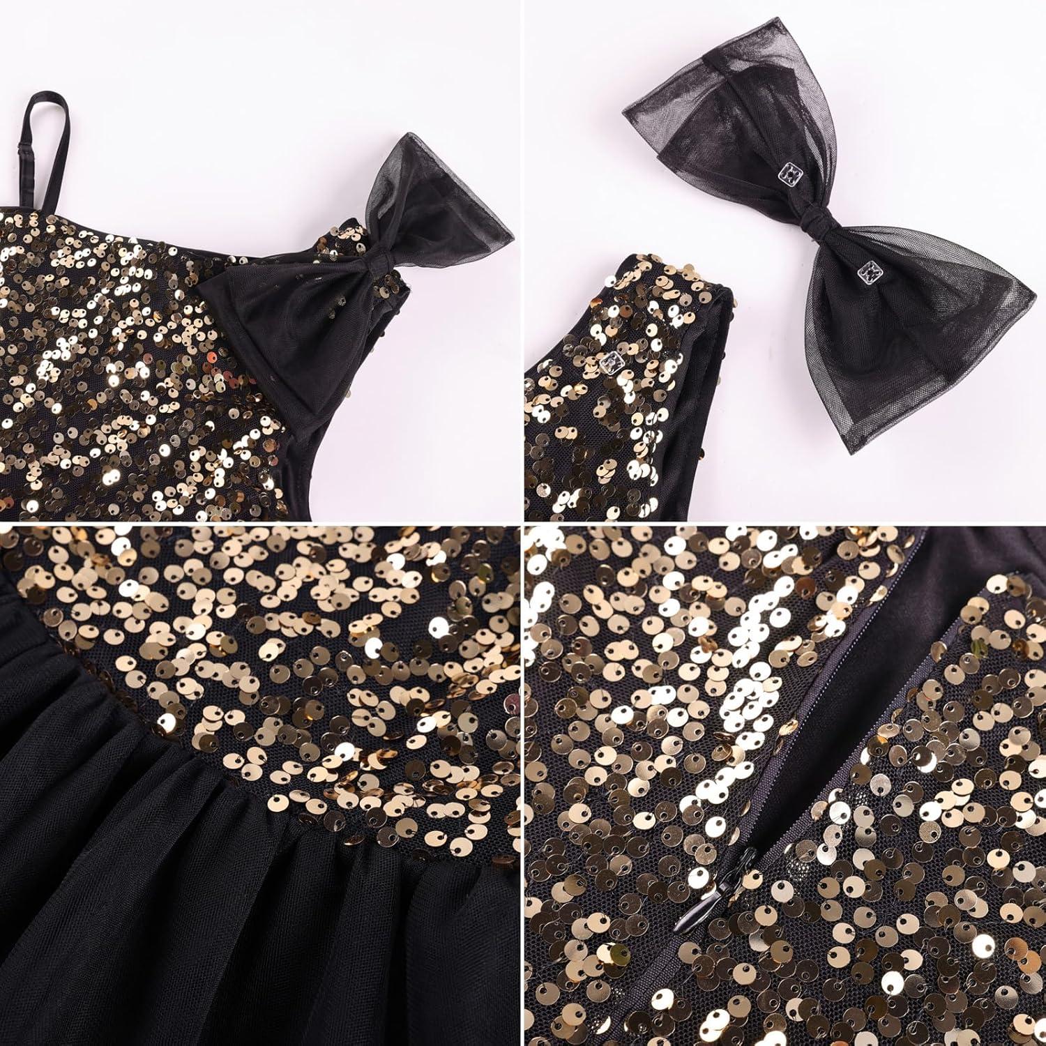 image:imageGRACE KARIN Girls Party Sequin Formal Dress 714Y Birthday Dance Graduation Sparkly Pageant Dresses Wedding Flower Girl DressBlack Gold