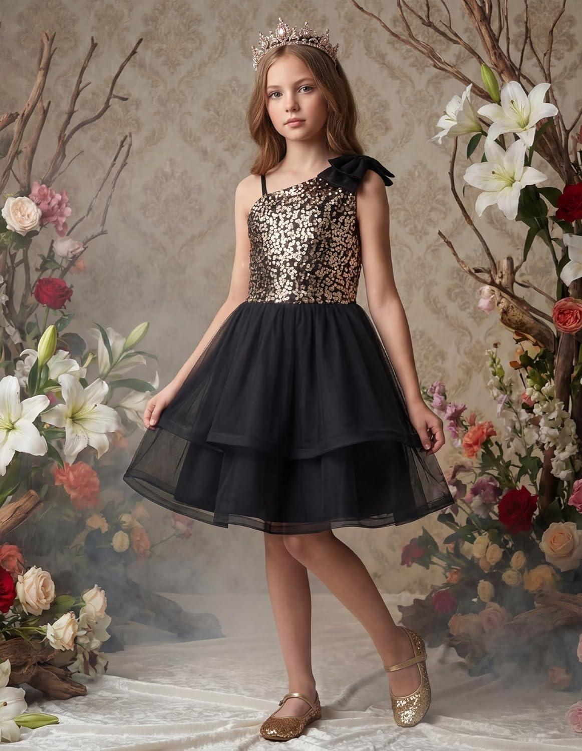image:imageGRACE KARIN Girls Party Sequin Formal Dress 714Y Birthday Dance Graduation Sparkly Pageant Dresses Wedding Flower Girl DressBlack Gold