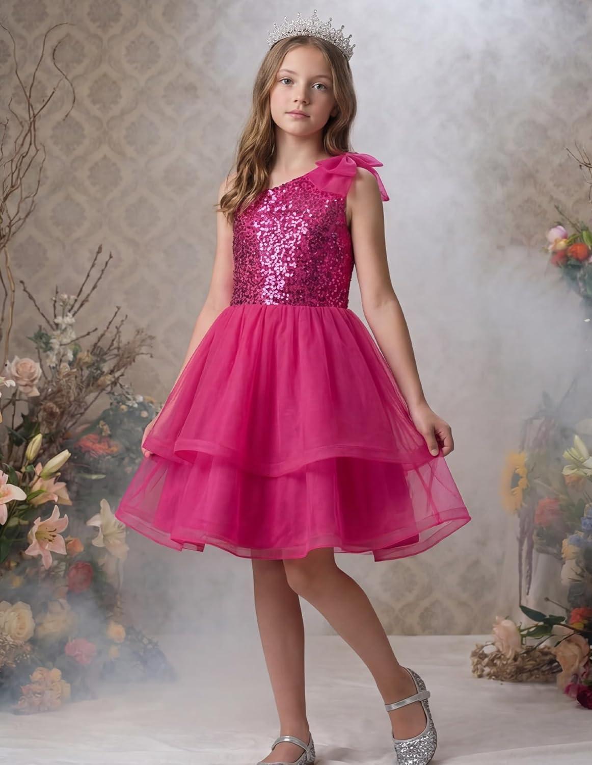 image:imageGRACE KARIN Girls Party Sequin Formal Dress 714Y Birthday Dance Graduation Sparkly Pageant Dresses Wedding Flower Girl DressRose Red
