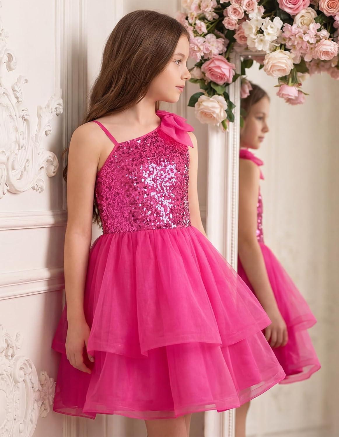 image:imageGRACE KARIN Girls Party Sequin Formal Dress 714Y Birthday Dance Graduation Sparkly Pageant Dresses Wedding Flower Girl DressRose Red