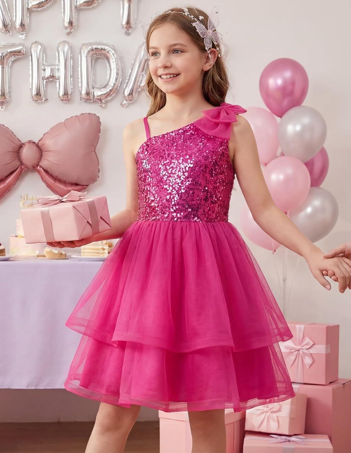 image:imageGRACE KARIN Girls Party Sequin Formal Dress 714Y Birthday Dance Graduation Sparkly Pageant Dresses Wedding Flower Girl DressRose Red