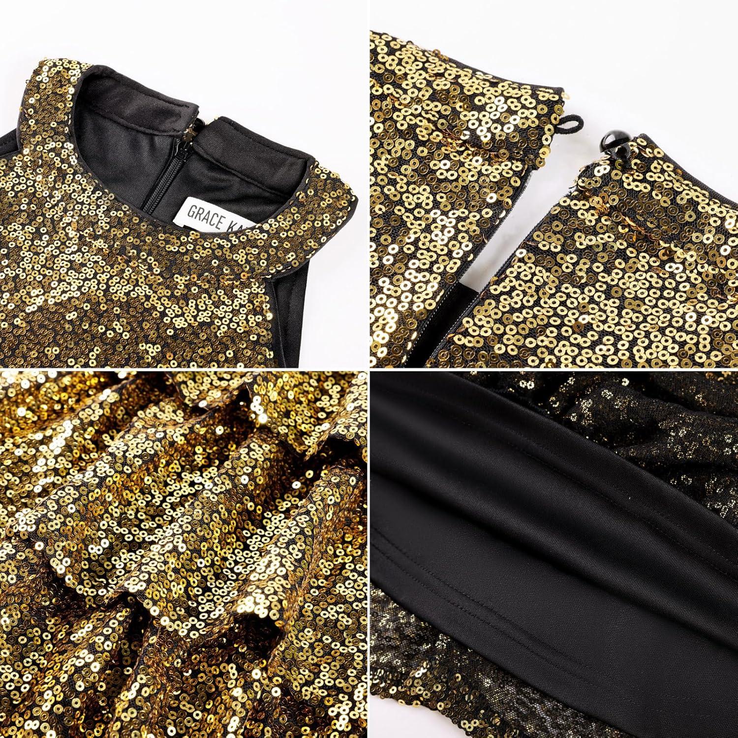 image:imageGRACE KARIN Girls Sequin Party Dress Kids Sparkly Formal Birthday Teen Special Occasion Fancy Pageant Dresses Size 614Gold Black