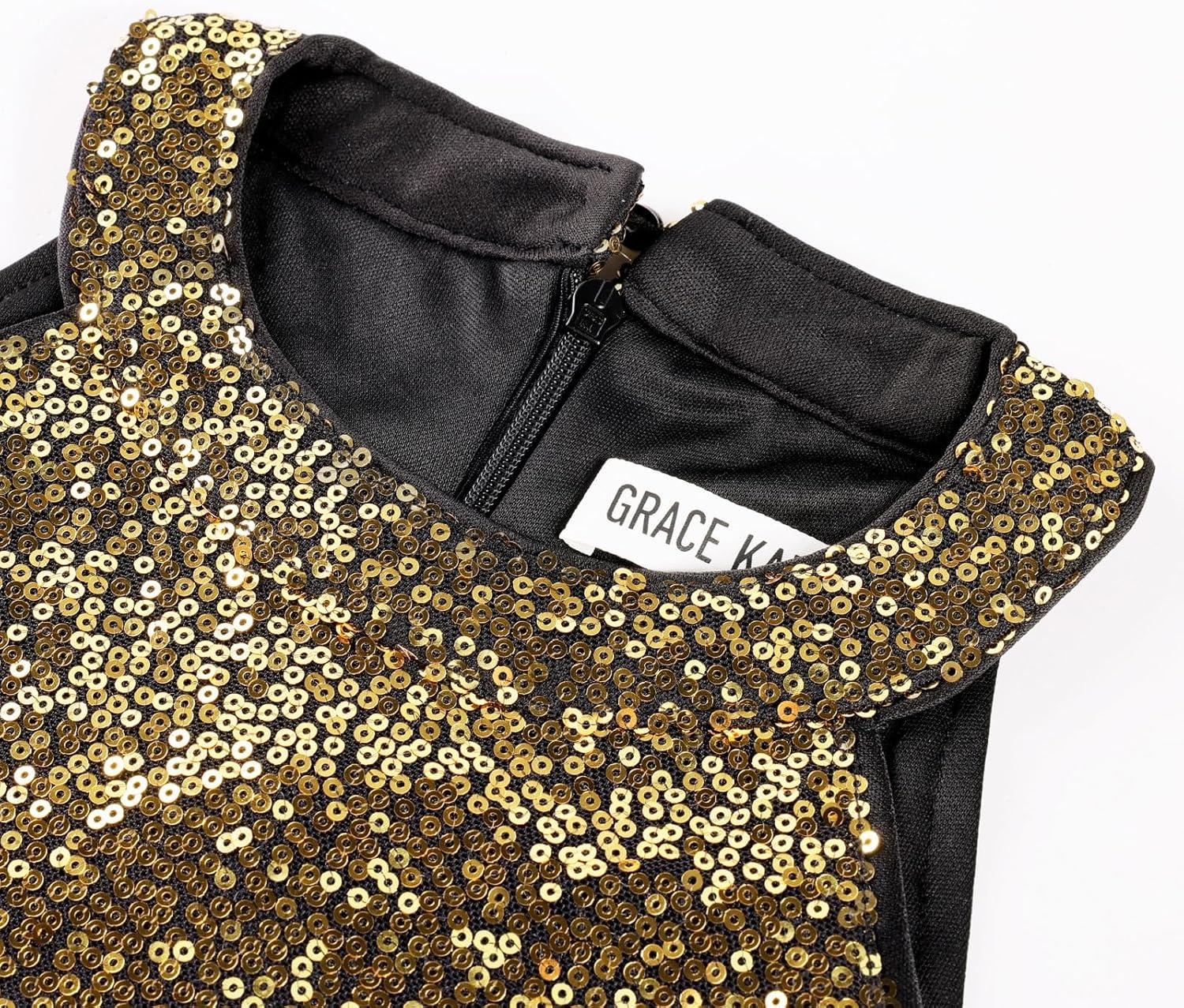 image:imageGRACE KARIN Girls Sequin Party Dress Kids Sparkly Formal Birthday Teen Special Occasion Fancy Pageant Dresses Size 614Gold Black