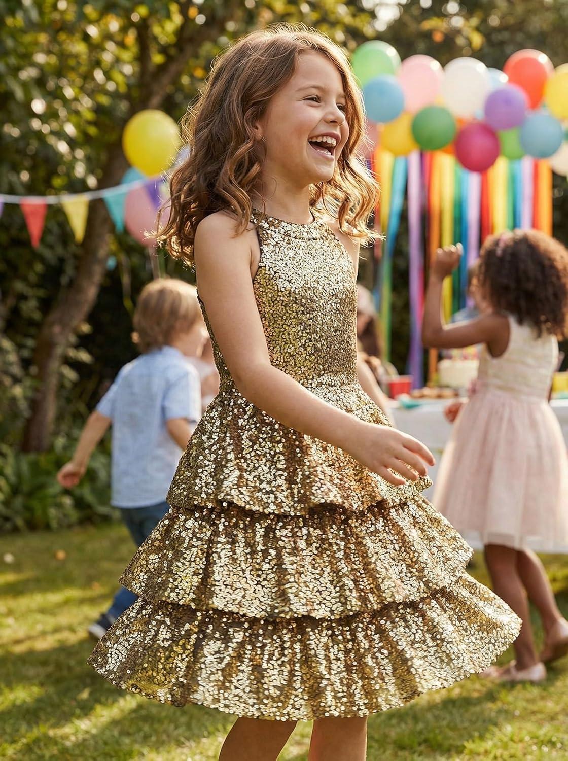 image:imageGRACE KARIN Girls Sequin Party Dress Kids Sparkly Formal Birthday Teen Special Occasion Fancy Pageant Dresses Size 614Gold Black
