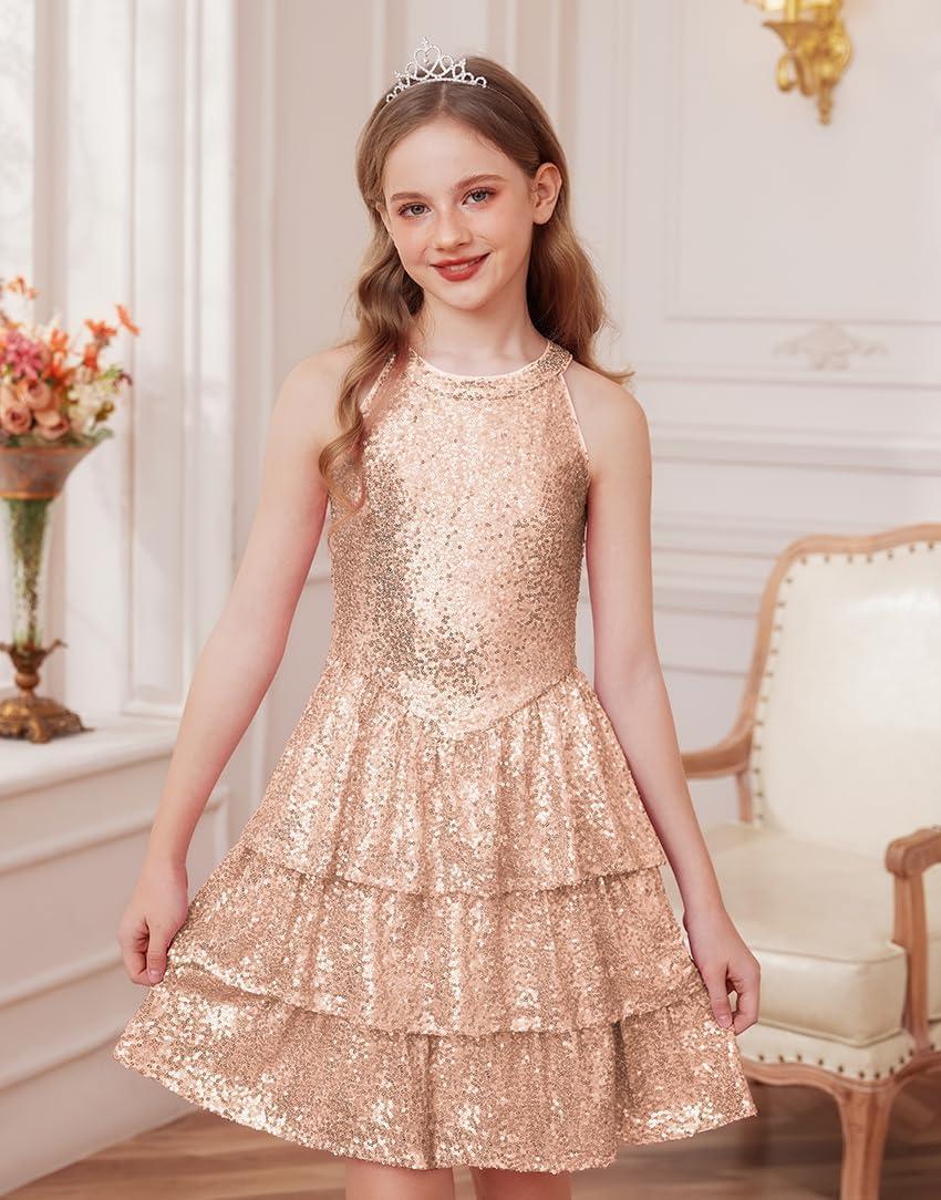 image:imageGRACE KARIN Girls Sequin Party Dress Kids Sparkly Formal Birthday Teen Special Occasion Fancy Pageant Dresses Size 614Rose Gold