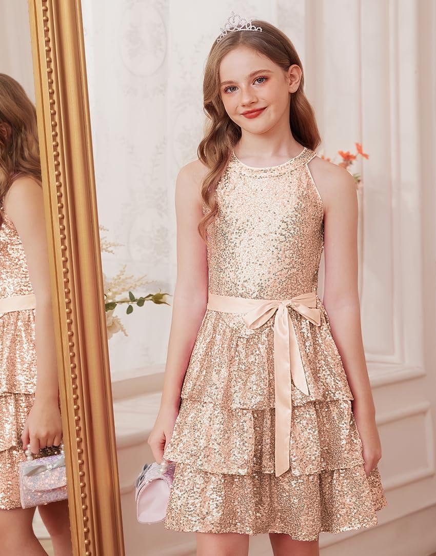image:imageGRACE KARIN Girls Sequin Party Dress Kids Sparkly Formal Birthday Teen Special Occasion Fancy Pageant Dresses Size 614Rose Gold