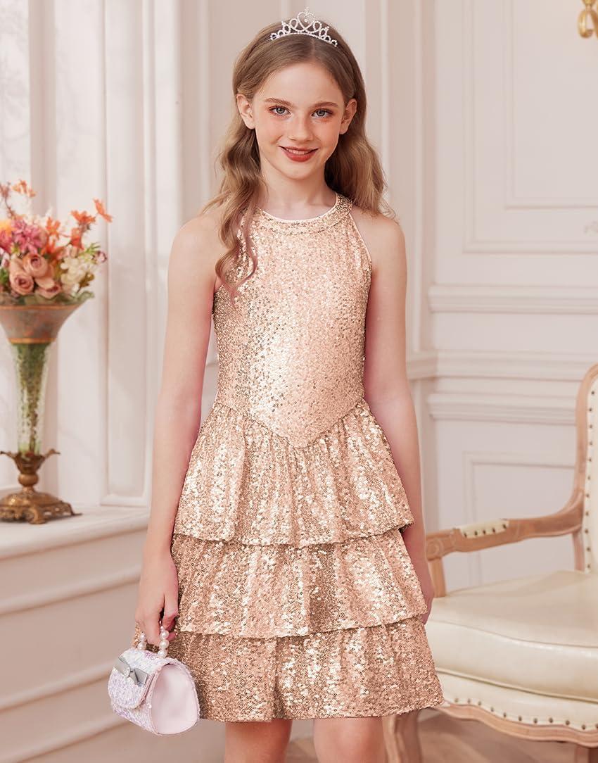 image:imageGRACE KARIN Girls Sequin Party Dress Kids Sparkly Formal Birthday Teen Special Occasion Fancy Pageant Dresses Size 614Rose Gold