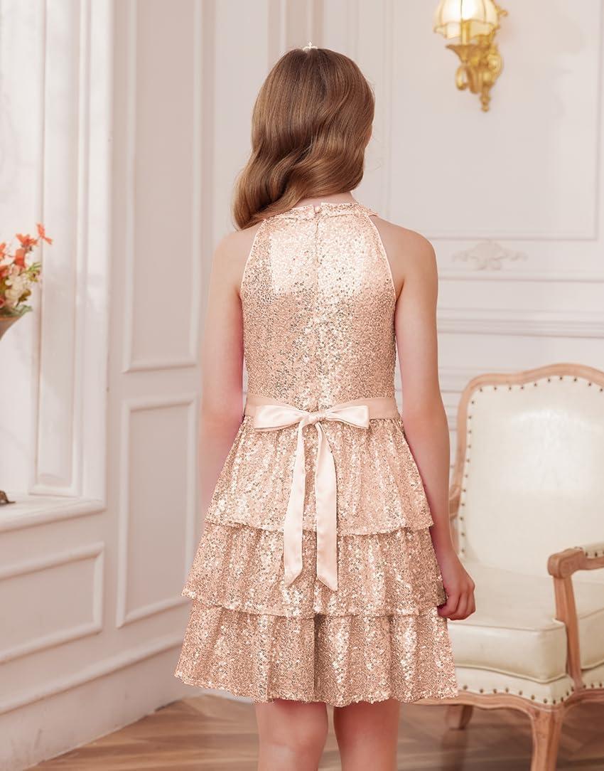 image:imageGRACE KARIN Girls Sequin Party Dress Kids Sparkly Formal Birthday Teen Special Occasion Fancy Pageant Dresses Size 614Rose Gold