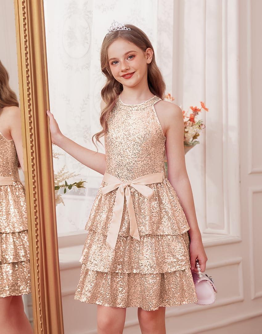 image:imageGRACE KARIN Girls Sequin Party Dress Kids Sparkly Formal Birthday Teen Special Occasion Fancy Pageant Dresses Size 614Rose Gold