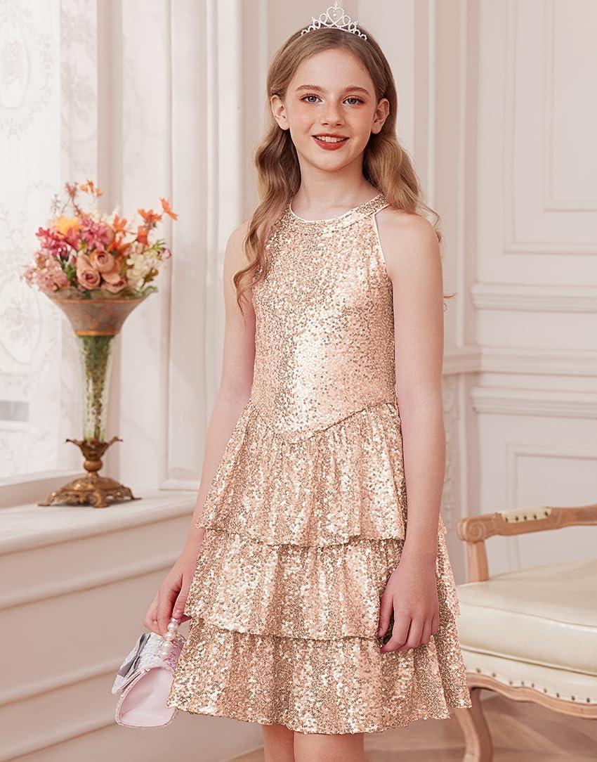 image:imageGRACE KARIN Girls Sequin Party Dress Kids Sparkly Formal Birthday Teen Special Occasion Fancy Pageant Dresses Size 614Rose Gold