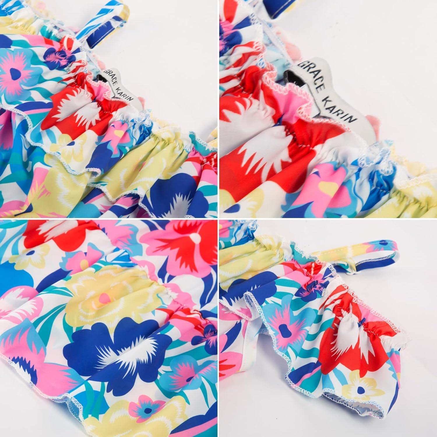 image:imageGRACE KARIN Girls Summer Dress Off Shoulder Ruffle Floral Spaghetti Strap Casual Sundress Tiered Midi DressBig Flower Pattern on White