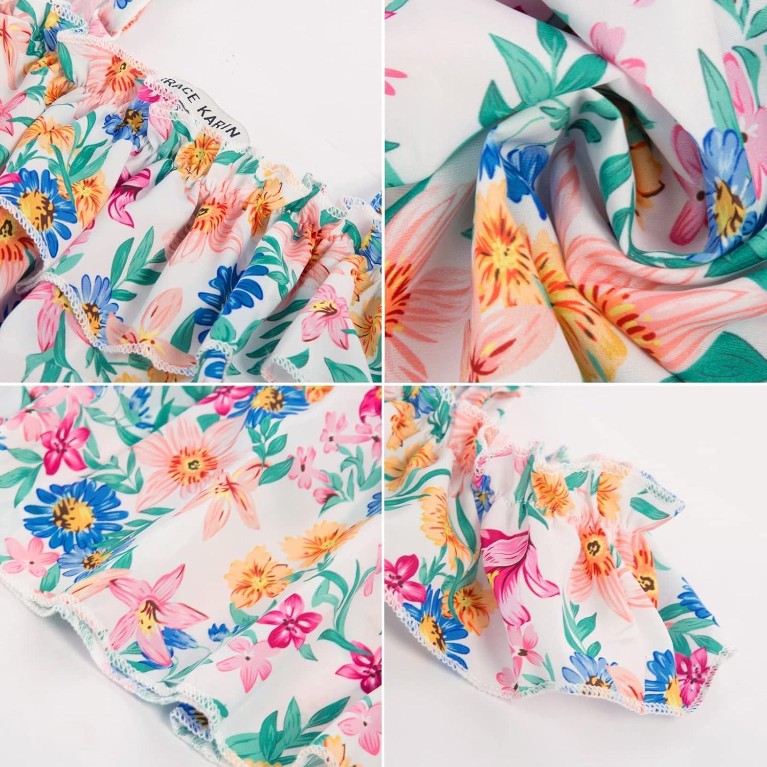 image:imageGRACE KARIN Girls Summer Dress Off Shoulder Ruffle Floral Spaghetti Strap Casual Sundress Tiered Midi DressFloral Pattern in White