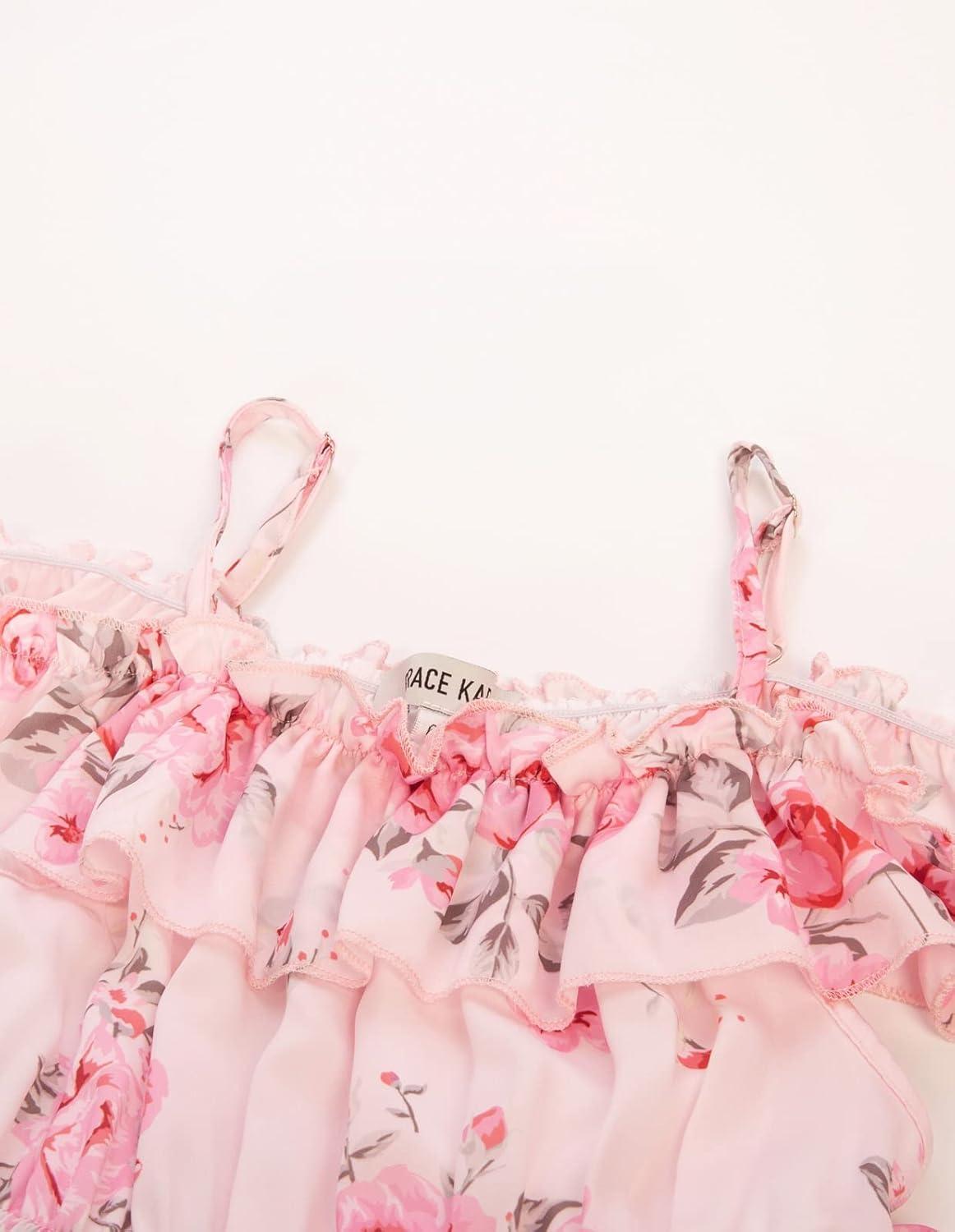 image:imageGRACE KARIN Girls Summer Dress Off Shoulder Ruffle Floral Spaghetti Strap Casual Sundress Tiered Midi DressFloral on Light Pink