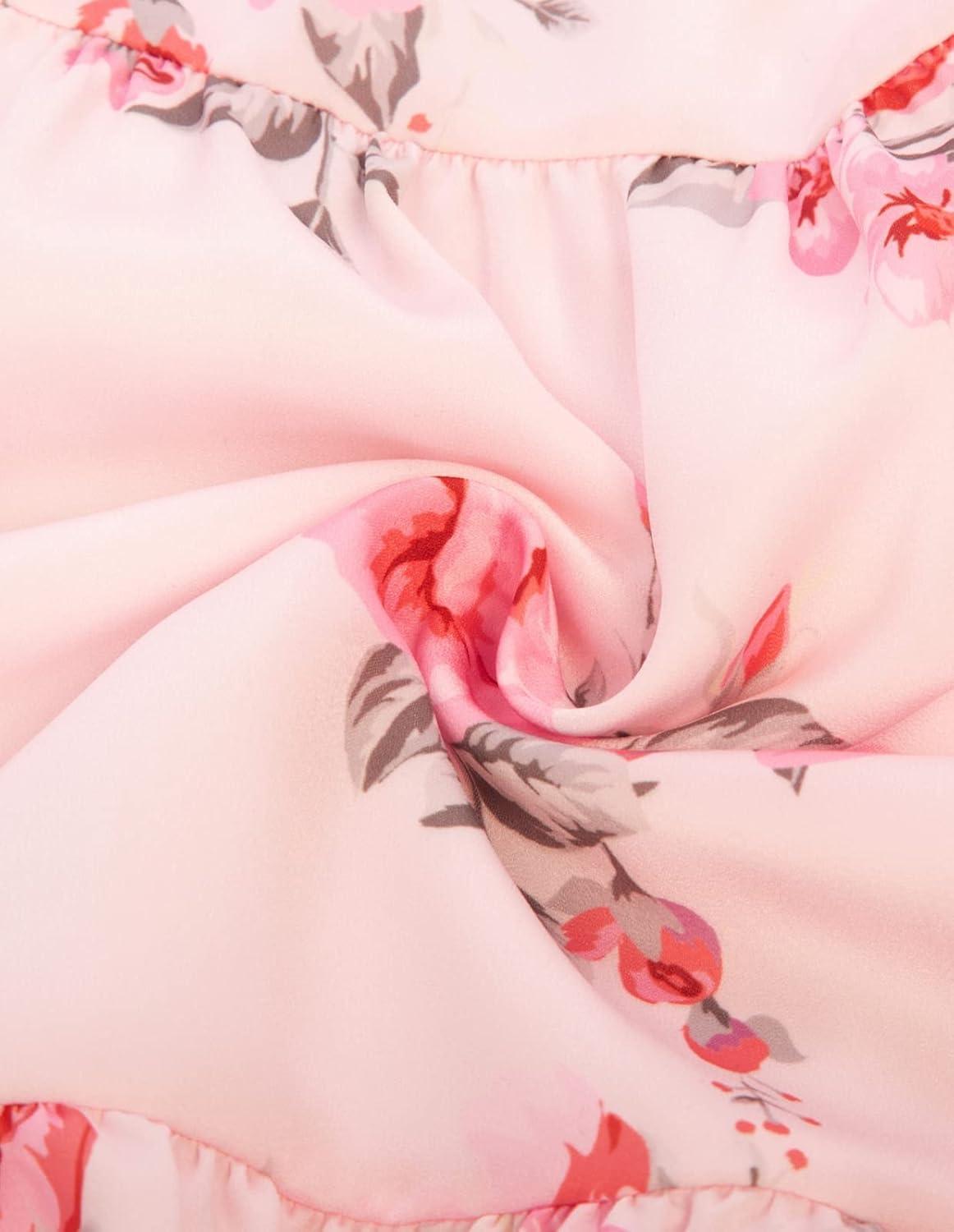 image:imageGRACE KARIN Girls Summer Dress Off Shoulder Ruffle Floral Spaghetti Strap Casual Sundress Tiered Midi DressFloral on Light Pink