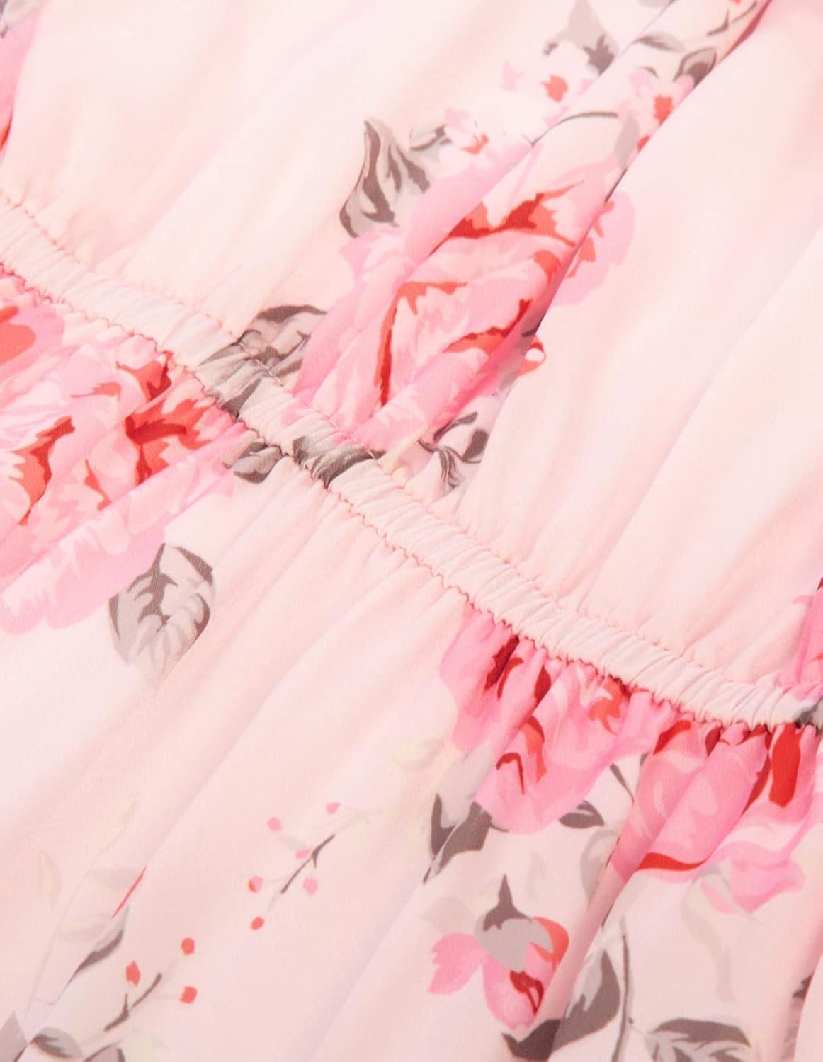 image:imageGRACE KARIN Girls Summer Dress Off Shoulder Ruffle Floral Spaghetti Strap Casual Sundress Tiered Midi DressFloral on Light Pink