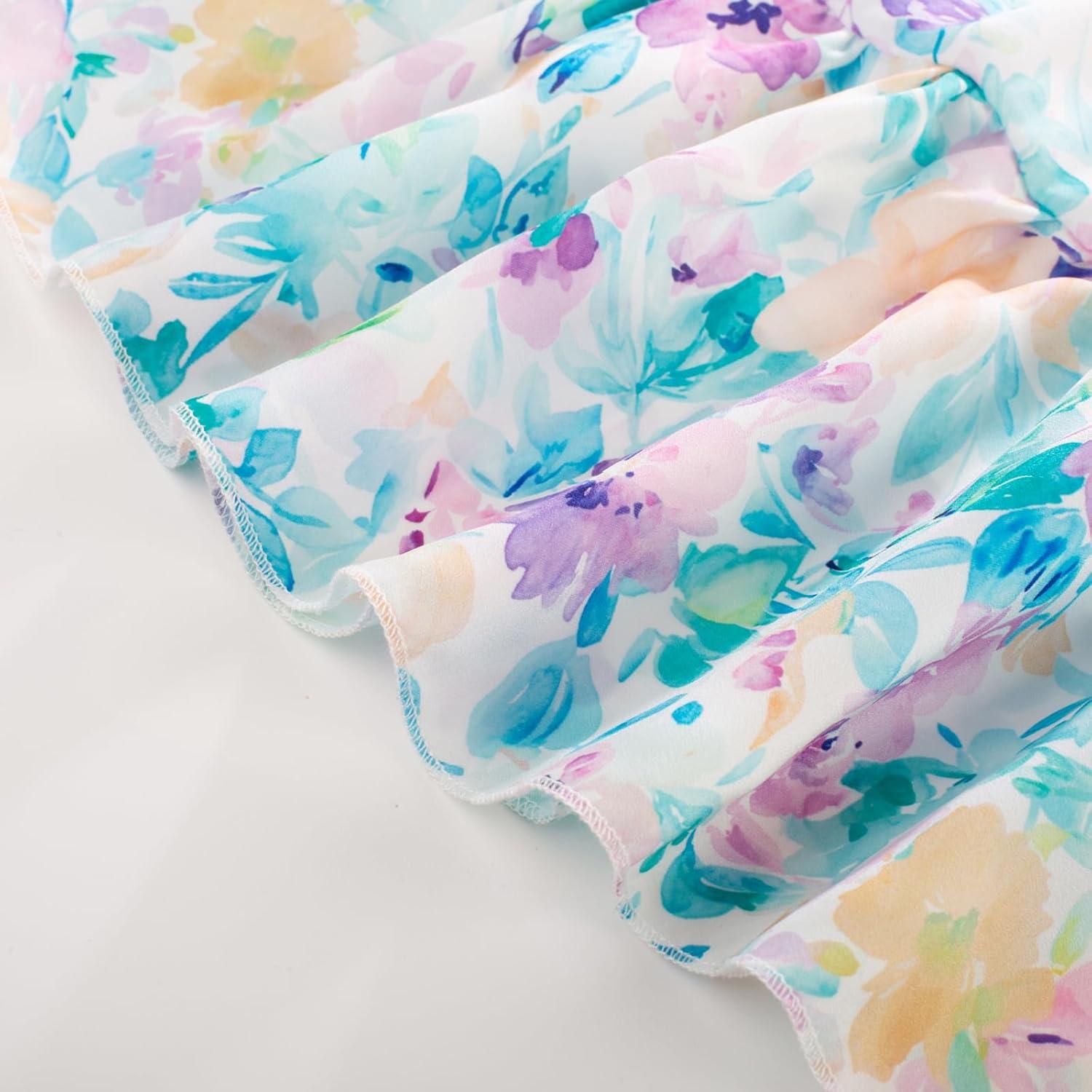 image:imageGRACE KARIN Girls Summer Dress Off Shoulder Ruffle Floral Spaghetti Strap Casual Sundress Tiered Midi DressFlowers and Leaves on White