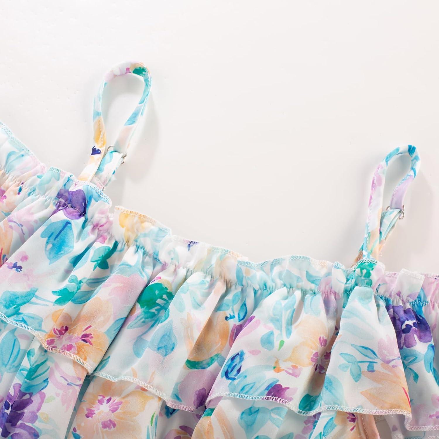 image:imageGRACE KARIN Girls Summer Dress Off Shoulder Ruffle Floral Spaghetti Strap Casual Sundress Tiered Midi DressFlowers and Leaves on White