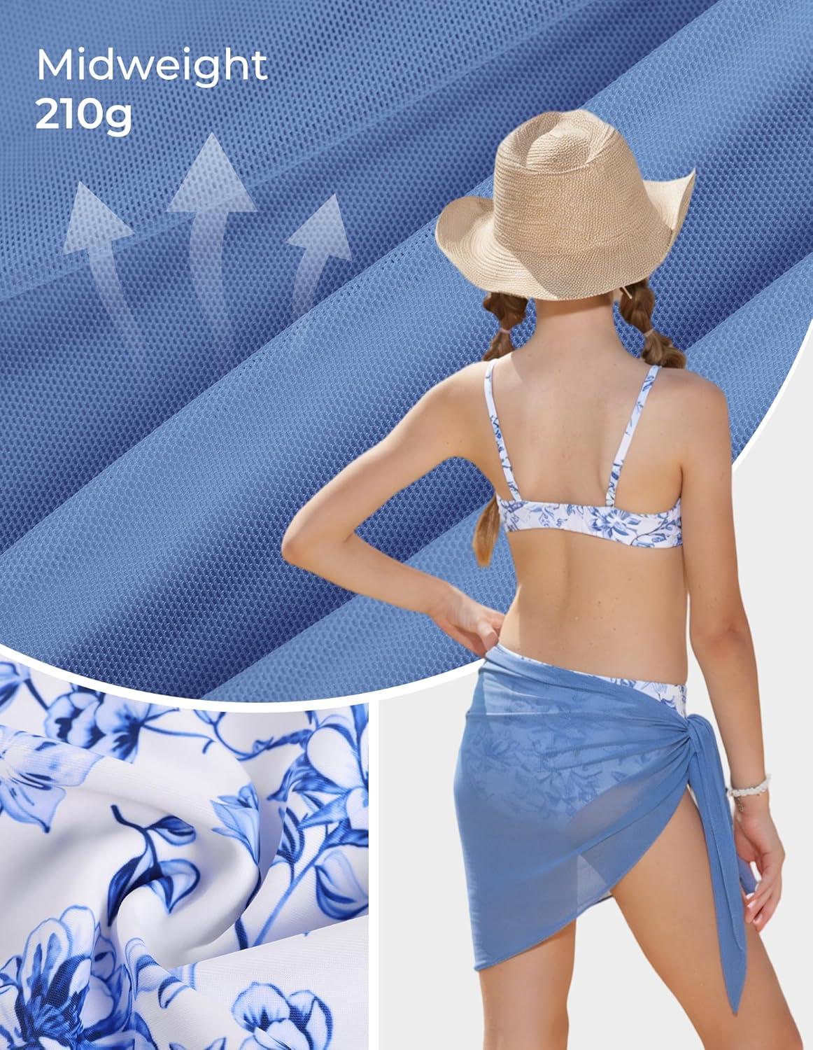 image:imageGRACE KARIN Girls Swimsuit Bikini Bathing Suit for Teens Ruched Tankini Beach Hawaii Swimwear with Cover Up Skirt 816YBlue Floral