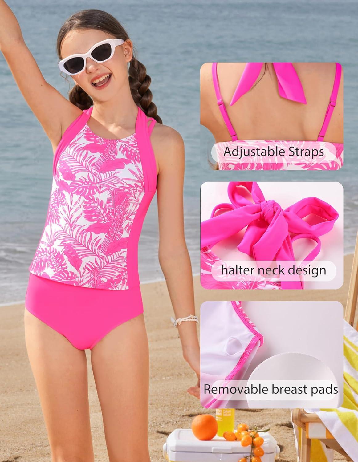 image:imageGRACE KARIN Girls Swimsuits for Teens 816 Two Piece Tankini Bathing Suit Teen Girl Swimming SuitsRose Red