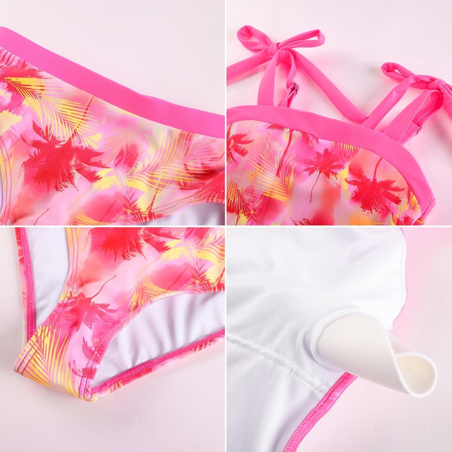 image:imageGRACE KARIN Teen Girls Swimsuits 2 Piece Tankini Set Bathing Suits for Kids 714YHot Pink