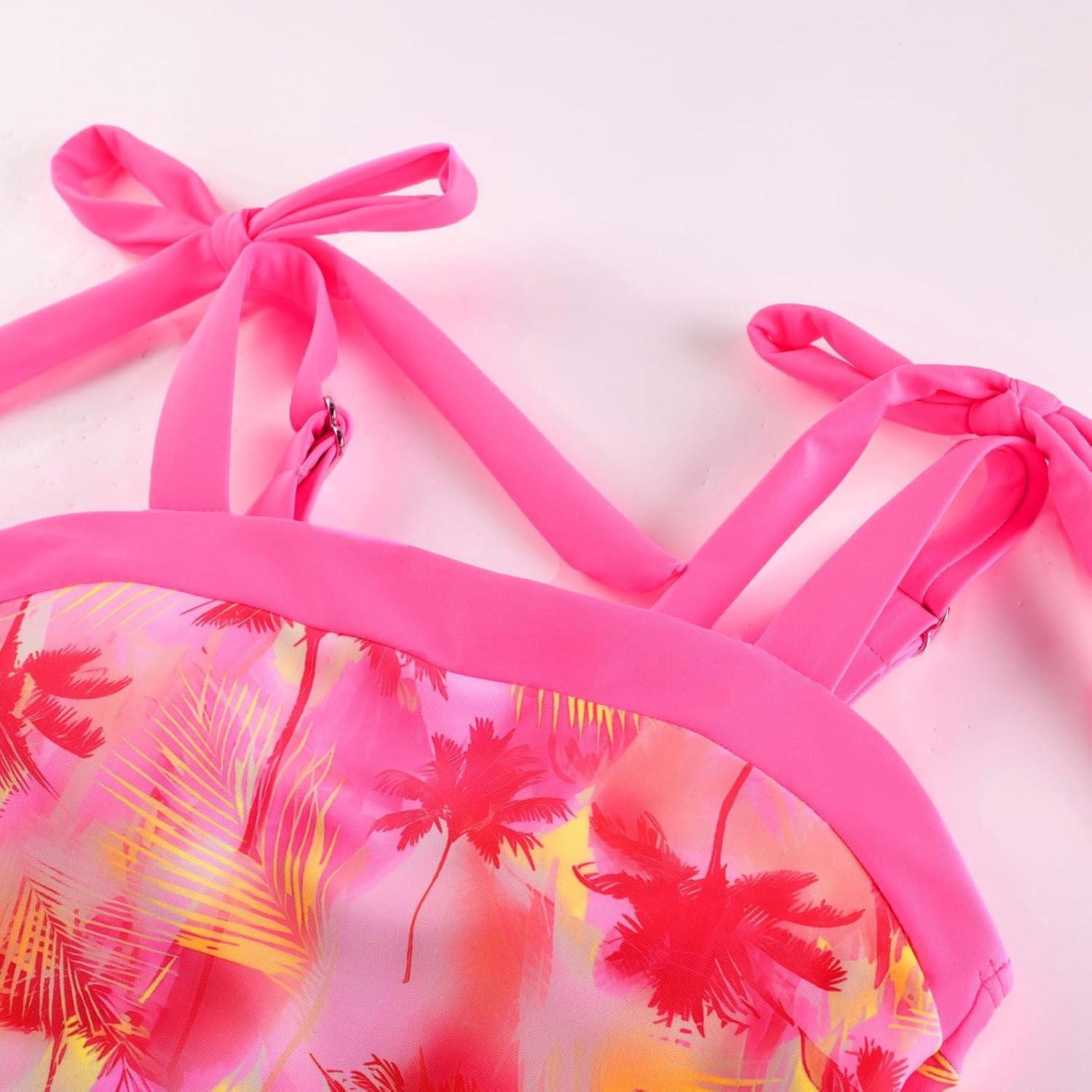 image:imageGRACE KARIN Teen Girls Swimsuits 2 Piece Tankini Set Bathing Suits for Kids 714YHot Pink